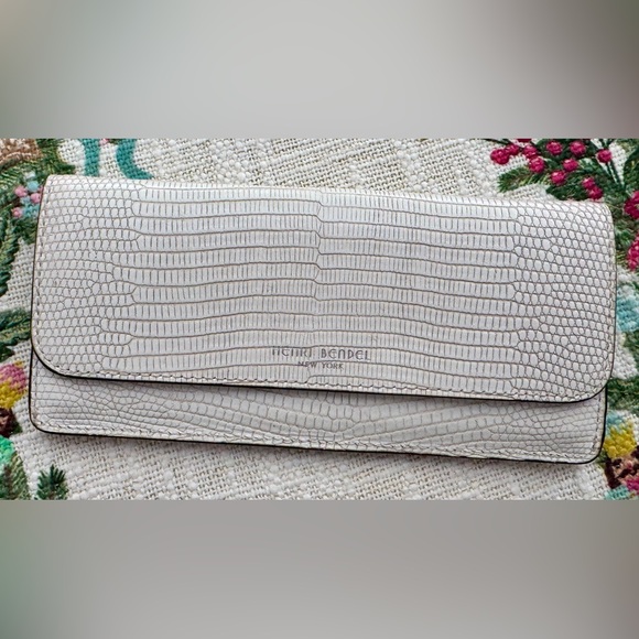 Henri Bendel Embossed Leather Slim Wallet // Bone/Silver